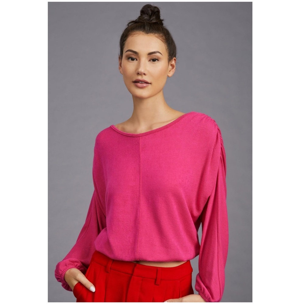 Anthropologie Amadi Long-Sleeve Bubble Top New Medium Pink Sweater XXS ANTHRO